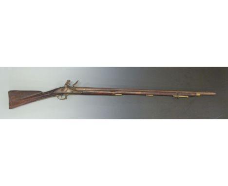Henry Nock of London Monmouthshire Regiment flintlock hammer action musket with named lock, brass trigger guard, mounts and b