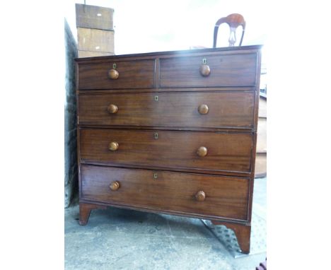 Victorian mahogany chest of two over three graduated drawers raised on bracket feet. W115 x D52 x H116cm