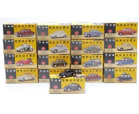 Seventeen Vanguards Classic Popular Saloon Cars 1:43 scale diecast model cars, all in original boxes.&nbsp;
