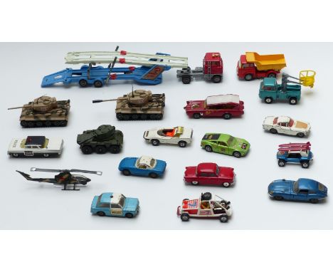 Seventeen Corgi Toys diecast model vehicles including military tanks, Monkeemobile, Mark IV Car Transporter etc&nbsp;