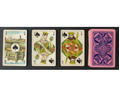 Brepols, Turnhout, Belgium playing cards. Dutch pattern. Royal cards no. 48200 type no. 221. Antwerp scenic aces. Backs with 