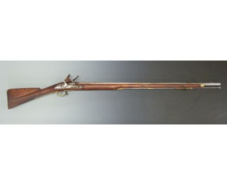 Brown Bess flintlock hammer action musket with lock stamped Tower and with crown over GR cypher, brass trigger guard, butt pl