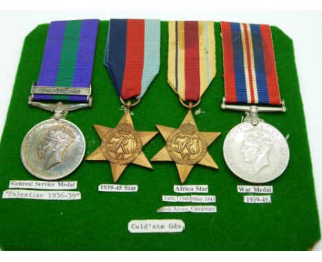 British Army WWII medals comprising 1939/1945 Star, Africa Star, War Medal, together with a General Service Medal with clasp 