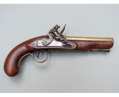 Ryan &amp; Watson of London 30 bore private purchase flintlock hammer action pistol with named and engraved lock, engraved ha