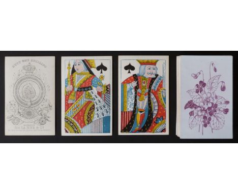 De La Rue & Co, England small format playing cards. Old Frizzle ace. Non-standard full length courts in elaborately decorated