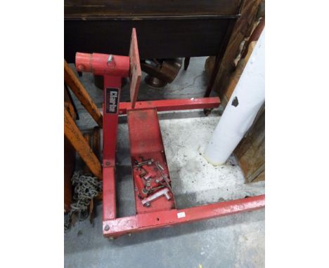 Four wheeled Clarke engine stand with tray and extra brackets