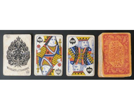 Woolley & Co, London playing cards. Standard double ended courts, round corners, Eureka indices (card number within suit sign