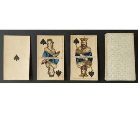 Max Uffenheimer, Vienna, Austria playing cards. Double ended courts, square corners, no indices. Tax stamp dated 1828 on ace 