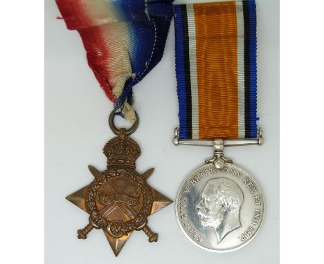 British Army WWI medals comprising 1914/15 star named to 15279 Pte H Stevens Royal Welch Fusiliers and war medal named to wo2