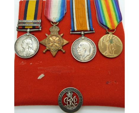 British Army Queens South Africa Medal with clasps for Defence of Ladysmith and Orange Free State, named to 4015 Pte F E Veal