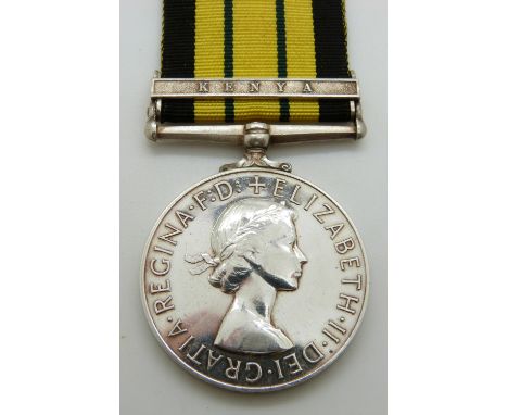 British Army Africa General Service Medal with clasp for Kenya, named to 22843310 RFN A F Davis, Rifle Brigade