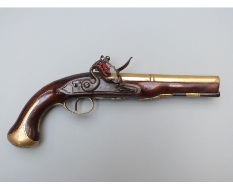 Joseph &amp; William Richards flintlock hammer action pistol with lock stamped J &amp; W Richards, brass trigger guard and mo