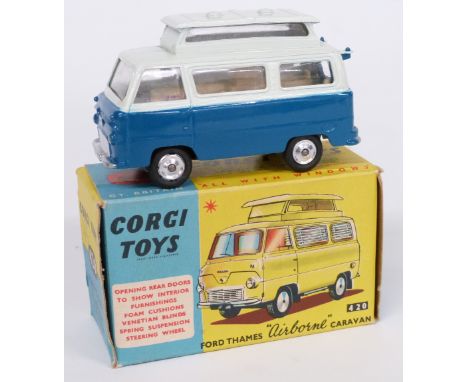 Corgi Toys diecast model Ford Thames 'Airborne' Caravan with two-tone dark and pale blue body and beige interior 420, in orig