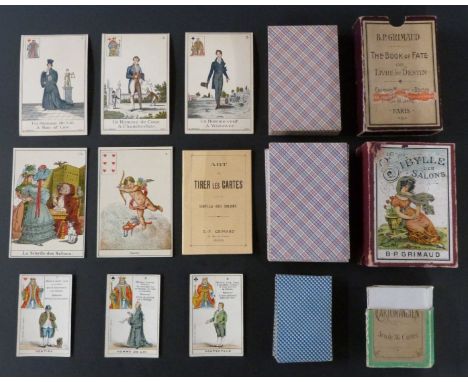 B.P. Grimaud, Paris, France playing cards. La Sibylle des Salons. Fortune telling cards. Cards numbered 1-52 with a miniature