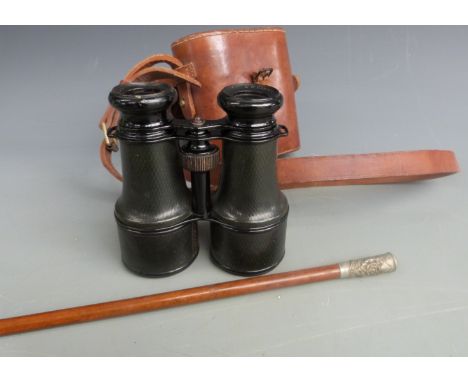 Swagger stick for East Yorkshire Regiment and binoculars by Carmichael London, with case