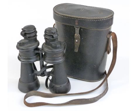 WWII German navy binoculars 7x50 and marked Geh, with case stamped with Nazi symbol and M