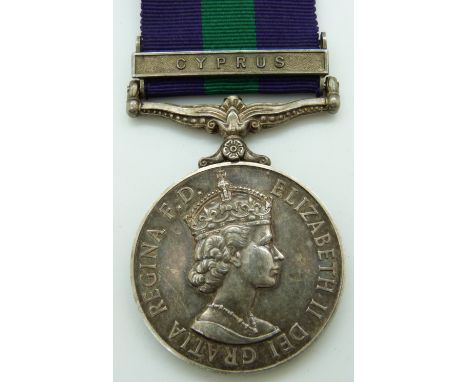 British Army Africa General Service Medal (1964) with clasp for Cyprus, named to 23400307 Pte W Cox, Glosters/Gloucestershire