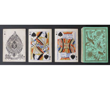 Goodall  & Son, London playing cards. Standard double ended courts, square corners, small indices. Backs with gold birds and 