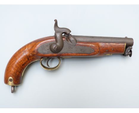 Swinburn & Son 56 bore percussion hammer action Sea Service belt pistol with lock stamped Tower 1855 and with crown over VR c