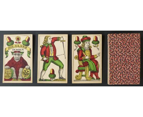 Joseph Glanz, Vienna, Austria playing cards. Bohemia pattern. German suit signs. Full length courts. Single ended. Imperial e