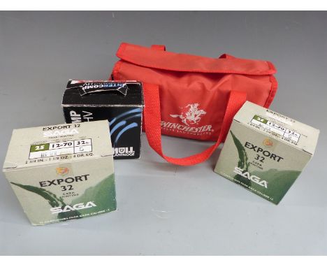 Seventy-four Saga 12 bore shotgun cartridges in a Winchester carry bag.&nbsp;PLEASE NOTE THAT A VALID RELEVANT FIREARMS/SHOTG