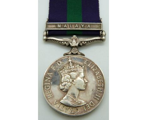 British Army General Service Medal with clasp for Malaya, named to 22583098 DVR P R J Stuart RASC