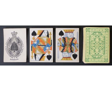 James English & Co, London playing cards. Standard double ended courts, square corners, no indices, one way numerals. Green p