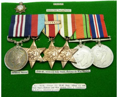 British Army WWII Royal Army Service Corps military medal group comprising Military Medal, 1939/1945 Star, Africa Star with 1