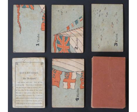 Possibly Multum in Parvo English playing cards. The Dockyard. Two sets of 12 cards, each set forming a picture of a War-Steam