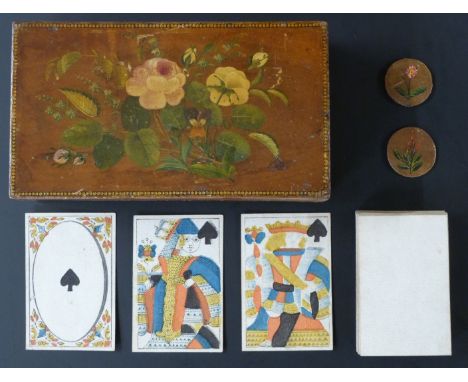 Jaques Burdel, Freiburg, Switzerland playing cards. Two packs with single ended courts, no indices. Tax stamp in blue Canton 