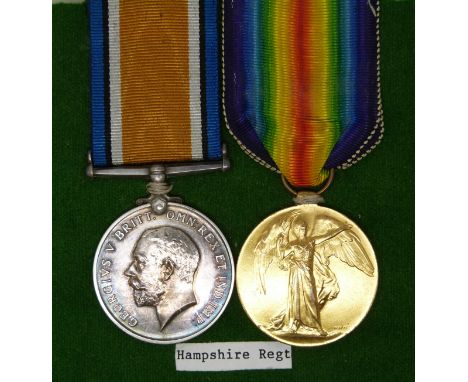 British Army WWI medals comprising the War Medal and Victory Medal named to 365391 Pte J S Tye Hampshire Regiment