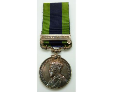 British Army India General Service Medal 1909 with clasp for Burma 1930-31, named to 1666659 Pte A C Mason, Oxf &amp; Bucks L