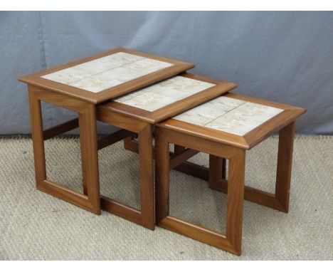 Nest of retro tile inset G plan style tables. W57 x D42 x H48cm
