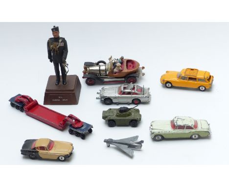 Eight Corgi, Dinky and Matchbox diecast model vehicles including Chitty Chitty Bang Bang, James Bond Aston Martin DB5 etc tog