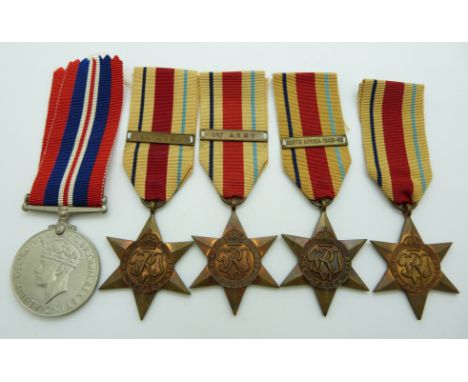 WWII British medals comprising four Africa Stars with clasps for 1st Army, 8th Army and North Africa 1942-43 together with a 