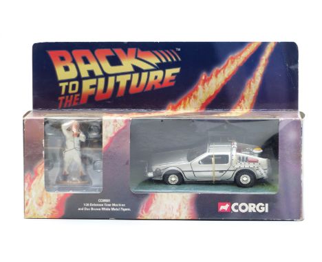 Corgi Back to the Future diecast model DeLorean Time Machine and Doc Brown White Metal Figure, CC05501, in original box&nbsp;