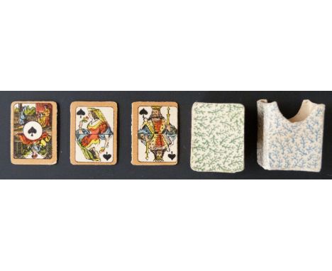 C.L.Wust, Frankfurt, Germany playing cards. Miniature dolls house cards. Scenic aces and gold borders. 52 cards in slip case.