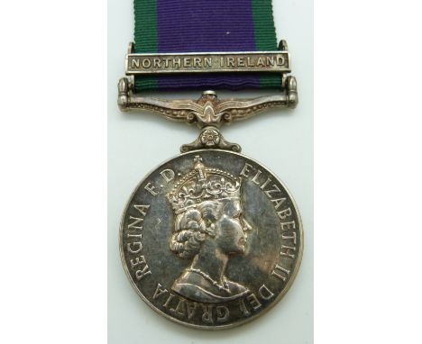 British Army General Service Medal (1964) with clasp for Northern Ireland, named to 24254168 Pte T&nbsp;M Finn, Glosters/ Glo