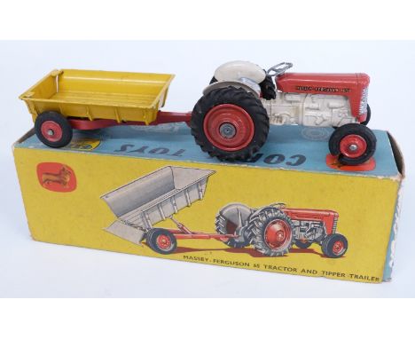 Corgi Toys diecast model Gift Set 7 Massey-Ferguson 65 Tractor And Tipper Trailer with red and cream tractor body, red hubs a