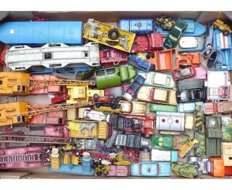 Sixty-five Corgi, Dinky, Matchbox and similar diecast model vehicles including Chipperfield Circus, Car Transporter, fire eng