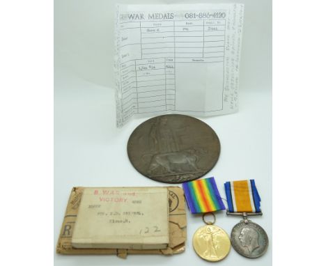 British Army WWI medals comprising War Medal and Victory Medal, named to 31662 Pte S D Shipway, Glosters/&nbsp;Gloucestershir