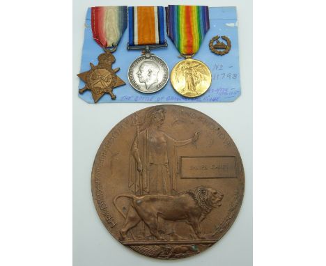 British Army WWI medals comprising 1914/1915 Star, War Medal and Victory Medal, named to 11798 Pte J Carey Glosters/ Gloucest