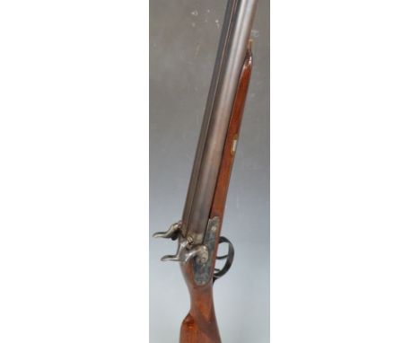 Unnamed 12 bore muzzle loading hammer action shotgun with engraved locks, hammers, trigger guard and mounts, double trigger a