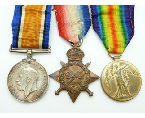 British Army WWI Medals comprising 1914/1915 Star, War Medal and Victory Medal, named to 2376 Pte R A Horlick Glosters/&nbsp;