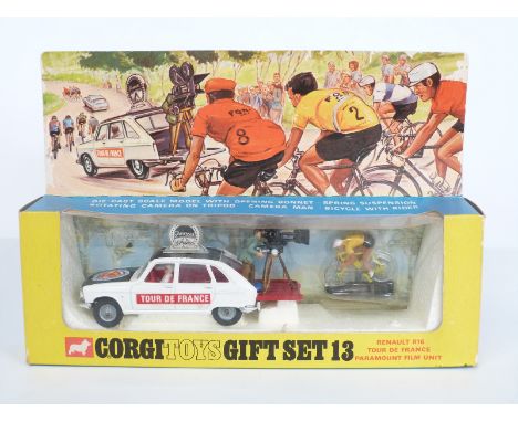 Corgi Toys diecast model Gift Set 13 Renault R16 Tour De France Paramount Film Unit with black and white car, camera man and 