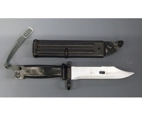 AK47 bayonet with 14.5cm serrated blade and wire cutting scabbard.&nbsp;