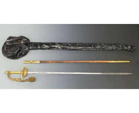 Dress Elizabeth II dress sword with brass hilt by Wilkinson, the 82cm blade etched ER, in scabbard