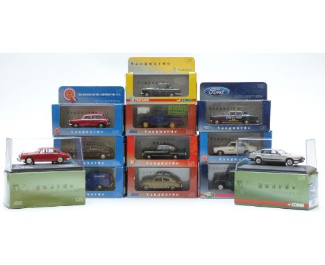 Twelve Vanguards 1:43 scale diecast model vehicles including Land Rover, Triumph, Ford, BMC, Vauxhall etc some limited editio