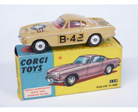 Corgi Toys diecast model Volvo P.1800 with beige body, red interior and USAF military decals, in original box.&nbsp;