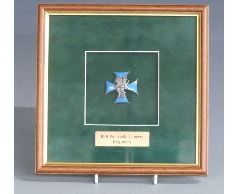Two mounted and framed Polish Army enamelled badges, 53 Kresowy Regiment and 18 Pomorski Lancers